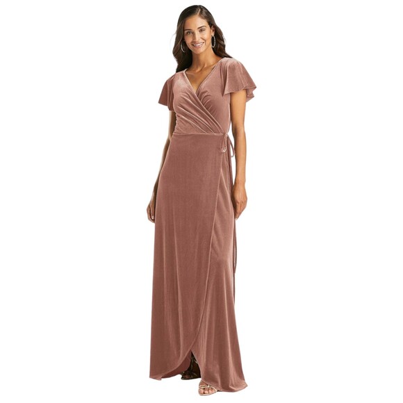 After Six 1538 Size large Velvet Long Maxi Wrap pockets Dress Tawny Rose - Picture 2 of 9
